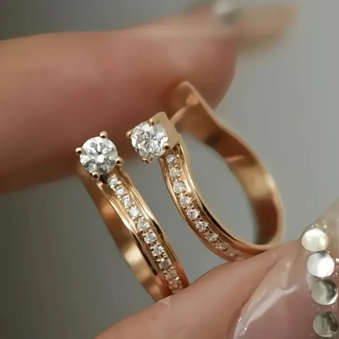 Rose Gold Geometric Copper Alloy Hoop Earrings with Zirconia for Women