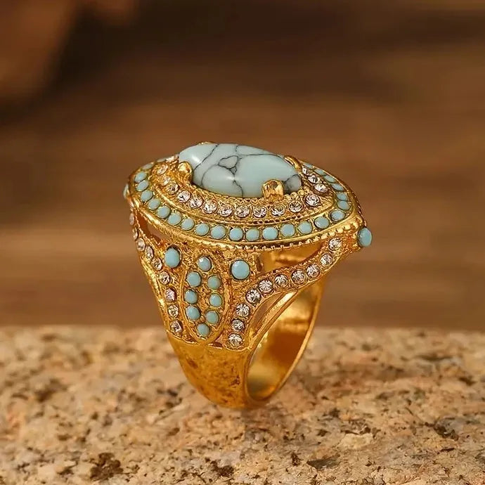 European Fashion Palace Inlay Resin Zinc Alloy Cross Wish Bohemian Ring