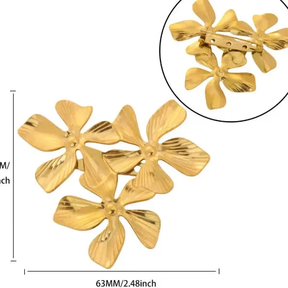 Stainless Steel Flower Brooch with Imitation Pearl Chain Pin for Women
