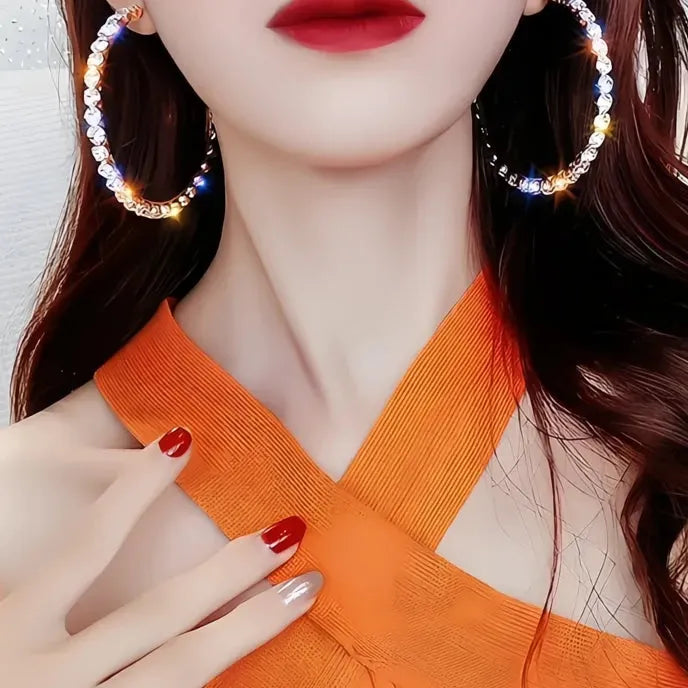 Big Hoop Earrings for Women with Round Cubic Zirconia Rhinestone Sparkling Fashion Jewelry