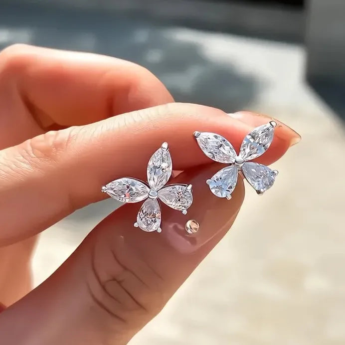 Dainty Crystal Butterfly Silver Stud Earrings Bridal Jewelry for Women