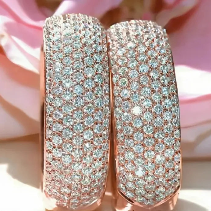 Rose Gold Geometric Hoop Earrings Micro Pave CZ Copper Alloy Jewelry Gift