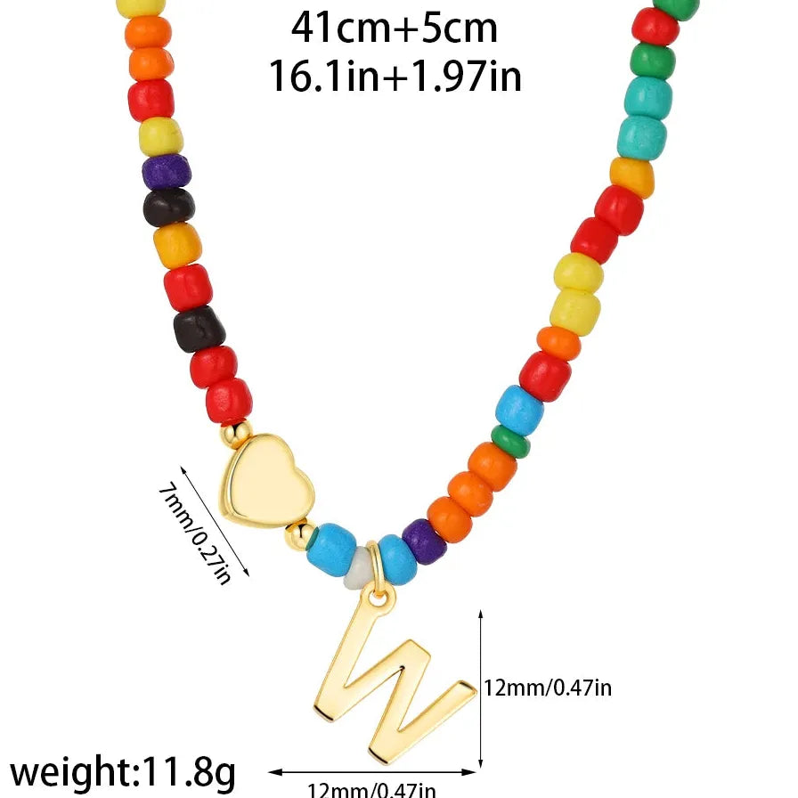 18k Gold Plated Alphabet Letter Pendant Necklace Beads Mini Heart Choker Women