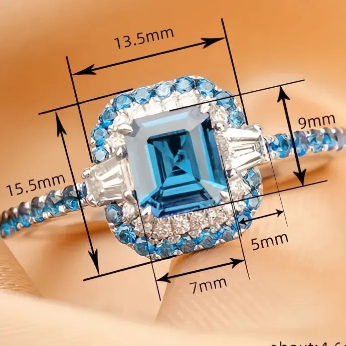 Sky Blue Cubic Zirconia Geometric Brass Wedding Ring for Women