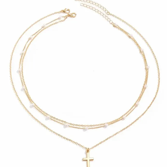 Elegant Simulated Pearl Pendant Necklace Cross Design for Women
