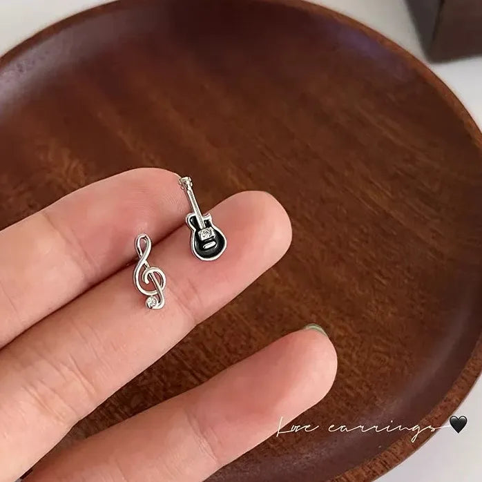Simple Asymmetric Guitar Note Stud Earrings for Women Girls Gift Jewelry