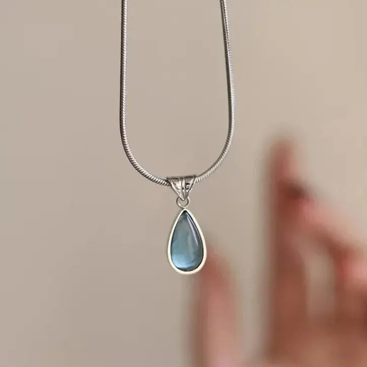 French Blue Water Drop Pendant Snake Bone Chain Necklace Women Y2K Zinc Alloy Resin 2026