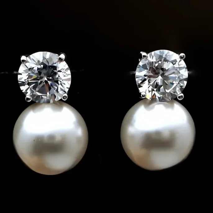 Dainty Women Imitation Pearl Stud Earrings Silver Color Elegant Wedding Jewelry Daily Wear