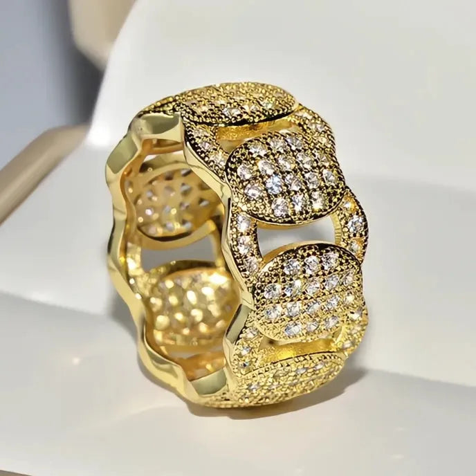 Luxury Geometric Micro Pave Cubic Zirconia Wedding Ring for Women Brass Silver Gold