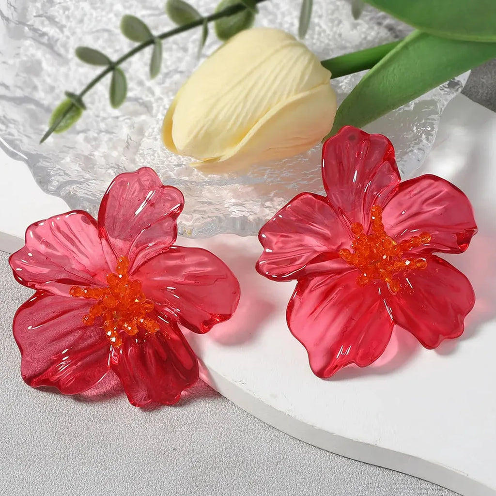 2025 Acrylic Transparent Flower Stud Earrings for Women Large Colorful Nature Jewelry