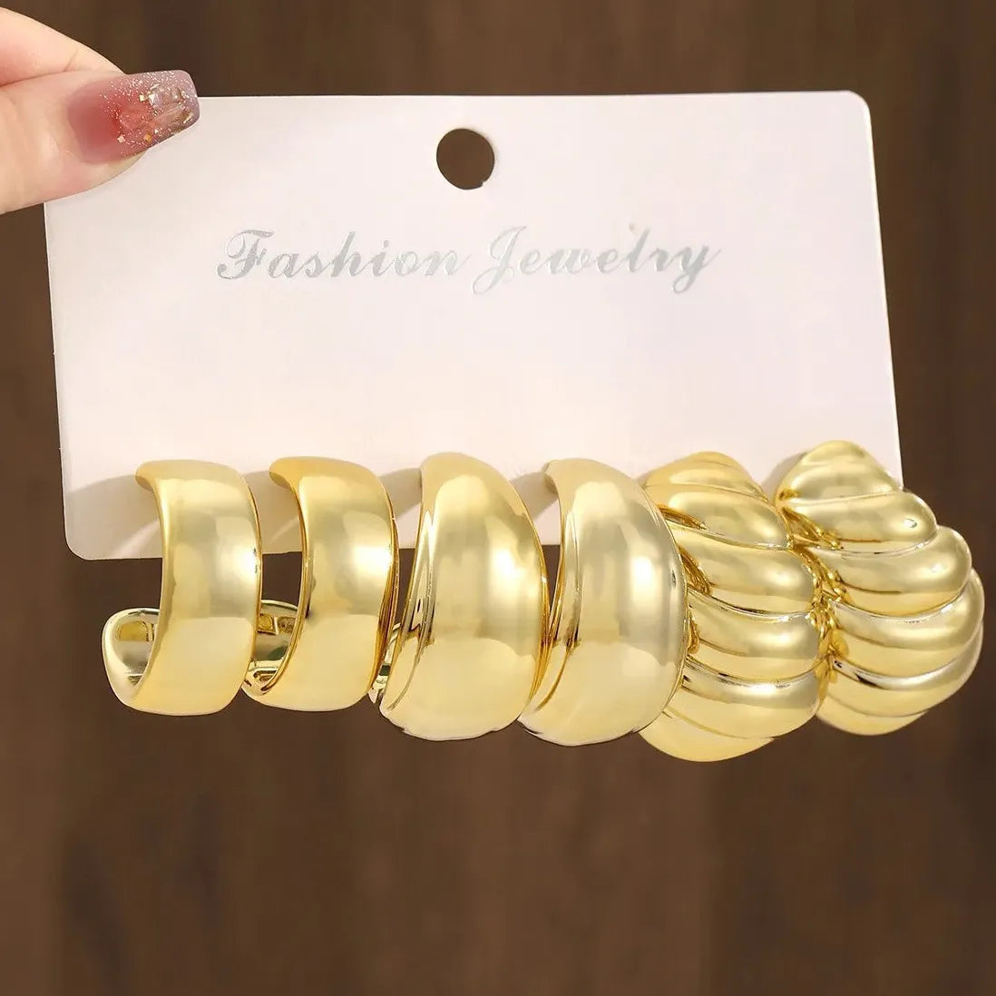 6Pcs Gold Heart Bear Drop Earrings Women Twisted Metal C-Shape Jewelry Gift