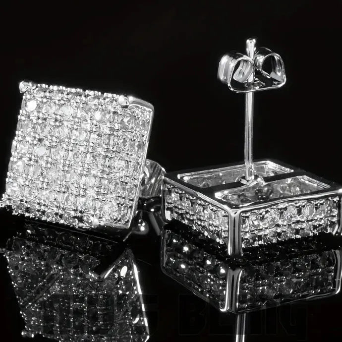 Silver Square Zircon Stud Earrings for Men Women Classic Fashion Jewelry Gift