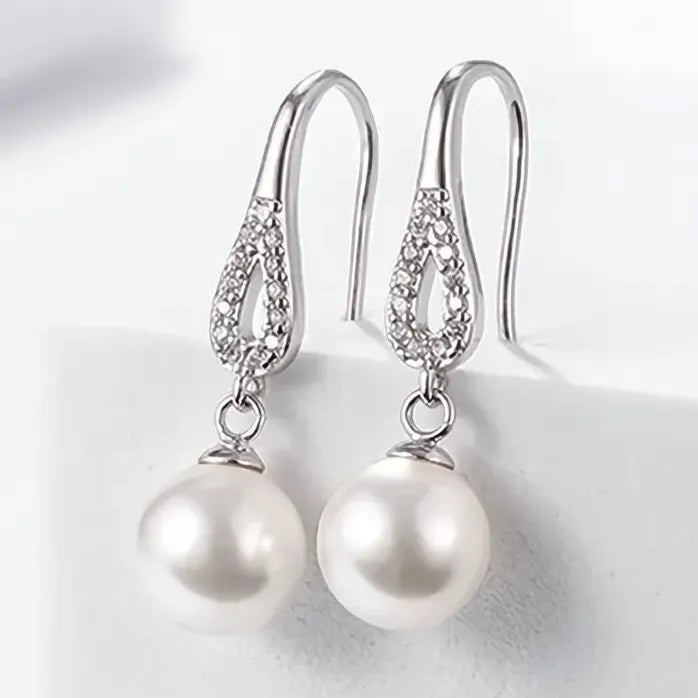 Imitation Pearl Drop Earrings with CZ Brass for Women Wedding Party Gift