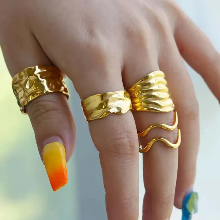 Stainless Steel Gold Irregular Geometric Wide Ring for Women Gift Jewelry Trendy