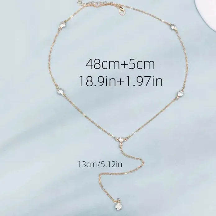 Gold Double Layered Y-Shaped Choker Necklace Featuring Crystal Tassel for Women