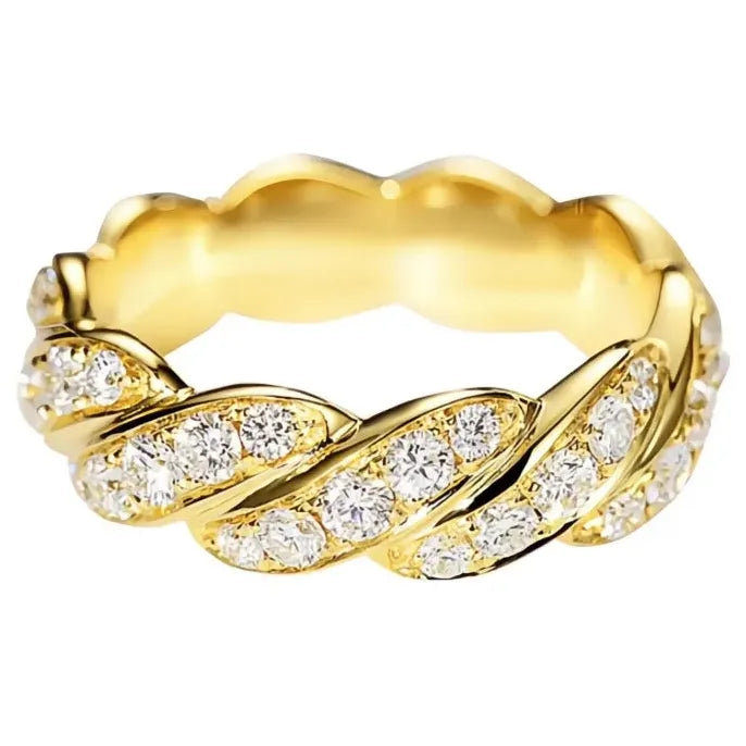 Gold Cubic Zirconia Wedding Engagement Ring in Brass for Women