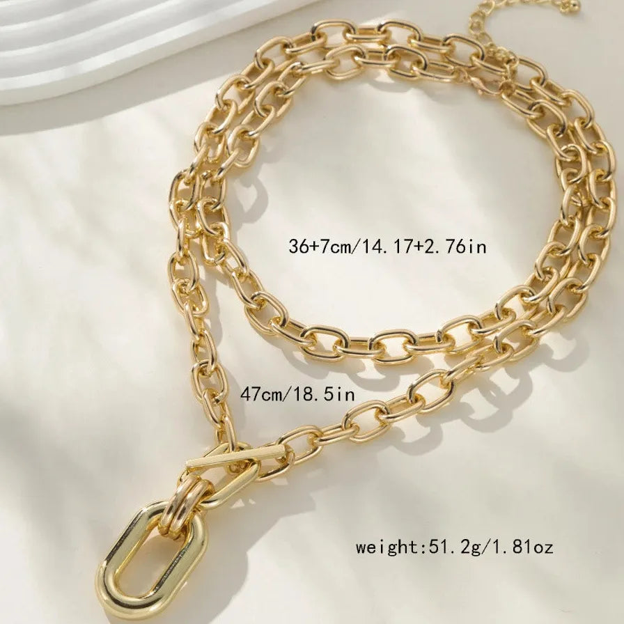 Gold Color Thick Chain Punk Necklace for Women Zinc Alloy Jewelry