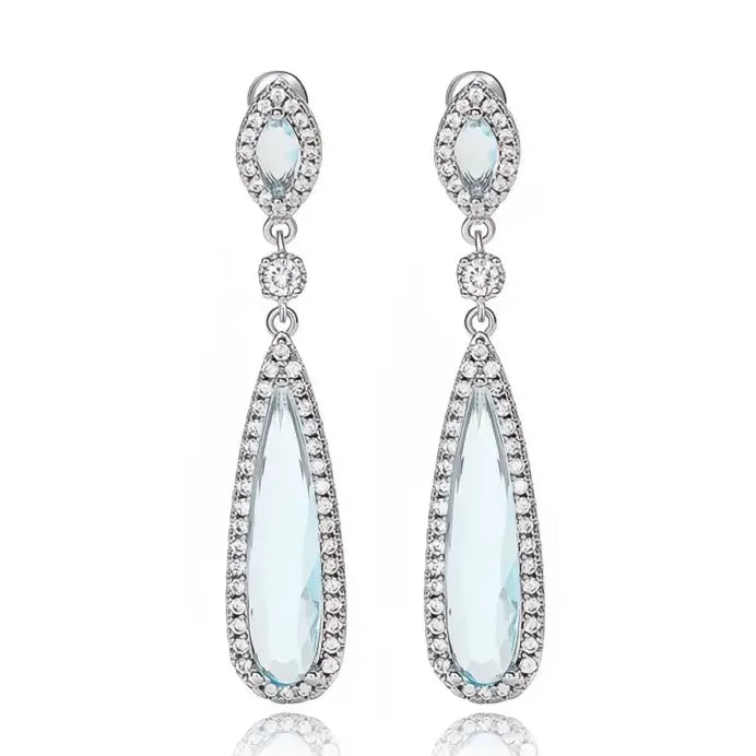 Light Blue Geometric Cubic Zirconia Dangle Earrings for Women Wedding