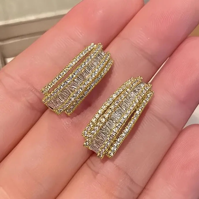 Trendy Geometric Copper Hoop Earrings for Women with Cubic Zirconia