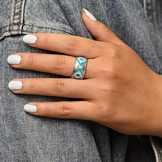 Men's Fashion Bohemian Blue Enamel Ring Zinc Alloy Luxury Anniversary Jewelry