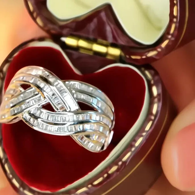 Wave Cross Geometric Cubic Zirconia Ring for Women Silver Brass Jewelry