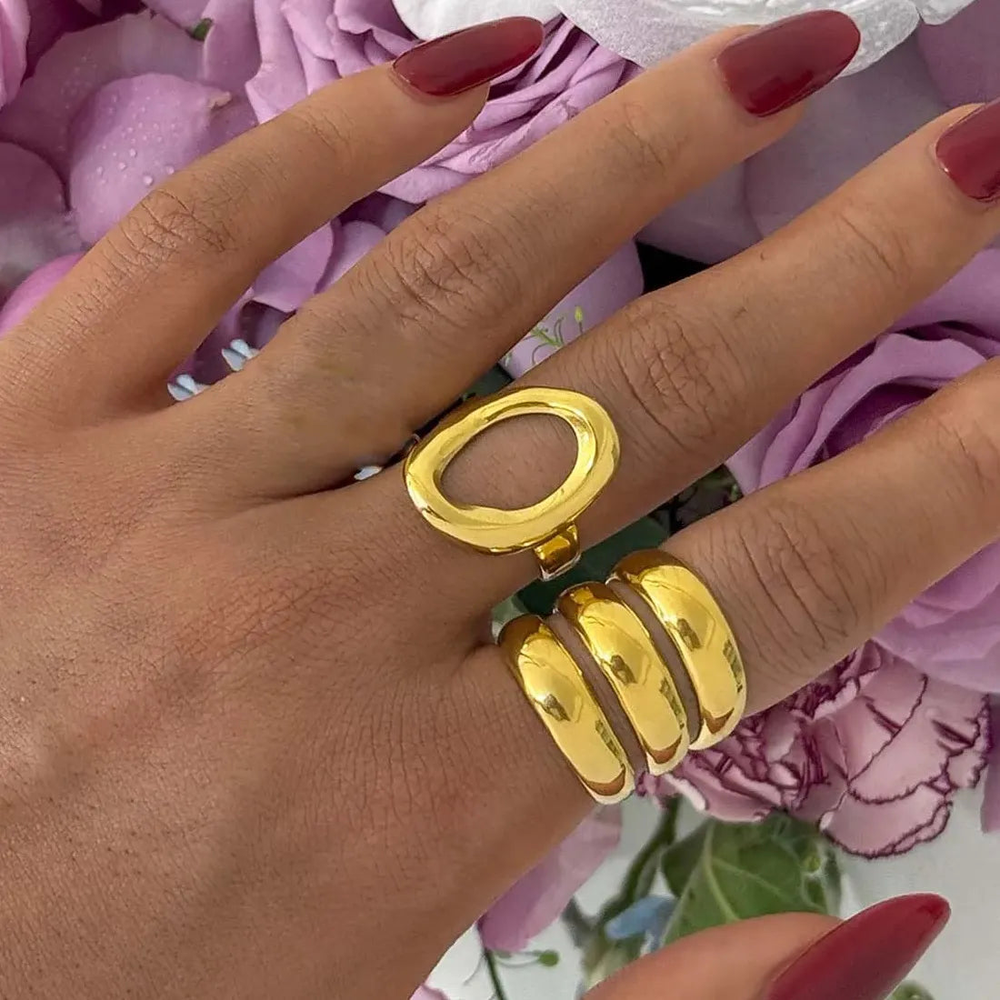 Stainless Steel Hollow Circle Rings for Women Punk Multi Layer Jewelry Gift
