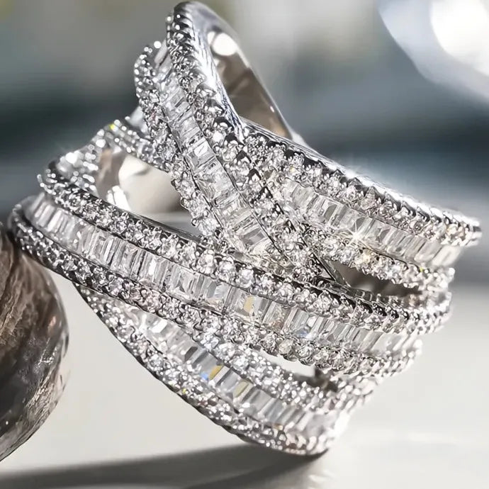 Women’s Luxury Cubic Zirconia Brass Cross Ring Party Jewelry Cocktail Ring