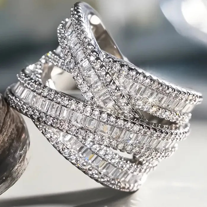 Multi-layer Cross Design Cubic Zirconia Wedding Party Rings for Women