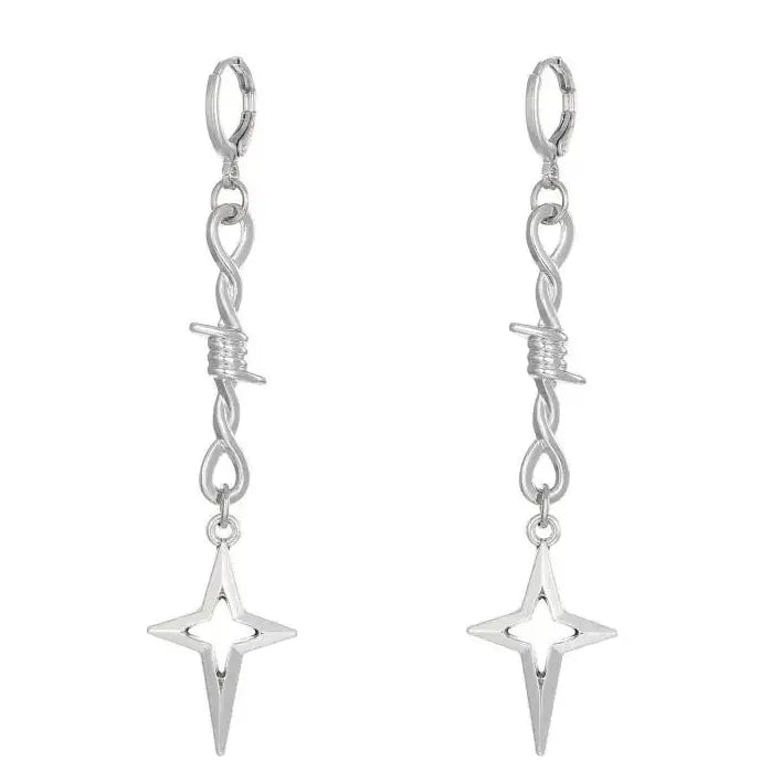 Y2K Gothic Star Cross Hoop Earrings Punk Hip Hop Fashion Jewelry