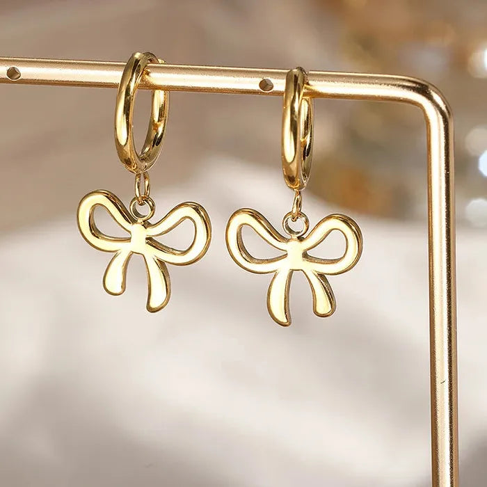 Stainless Steel Heart Drop Earrings for Women Retro Glossy Dangle Gift