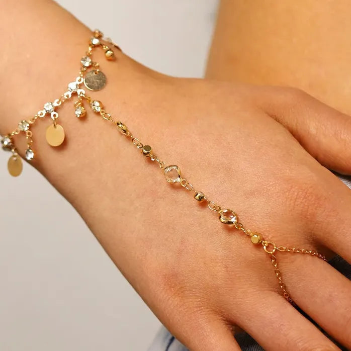 Crystal Tassel Finger Bracelet for Women Vintage Hand Chain Jewelry Gift