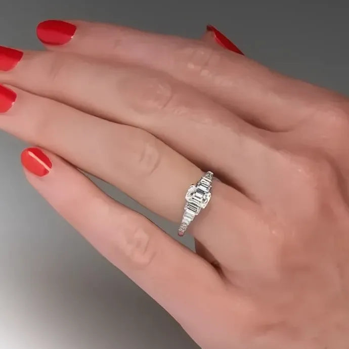 Geometric Cubic Zirconia Silver Wedding Band Ring Elegant Brass Jewelry