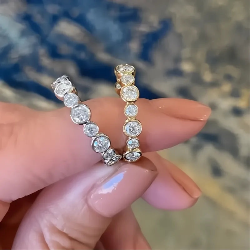Trendy Round Cubic Zirconia Ring for Women Silver Gold Color Fashion Jewelry Daily Wear