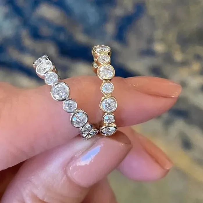 Trendy Geometric Round Cubic Zirconia Ring for Women Silver Gold