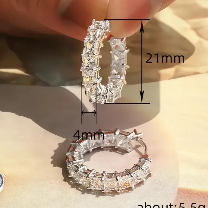 Women Geometric Hoop Earrings Brass CZ Jewelry Party Wedding Accessory