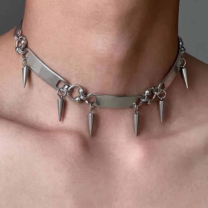 Titanium Steel Rivet Choker Necklace Unisex Punk Hip Hop Metal Collar Jewelry