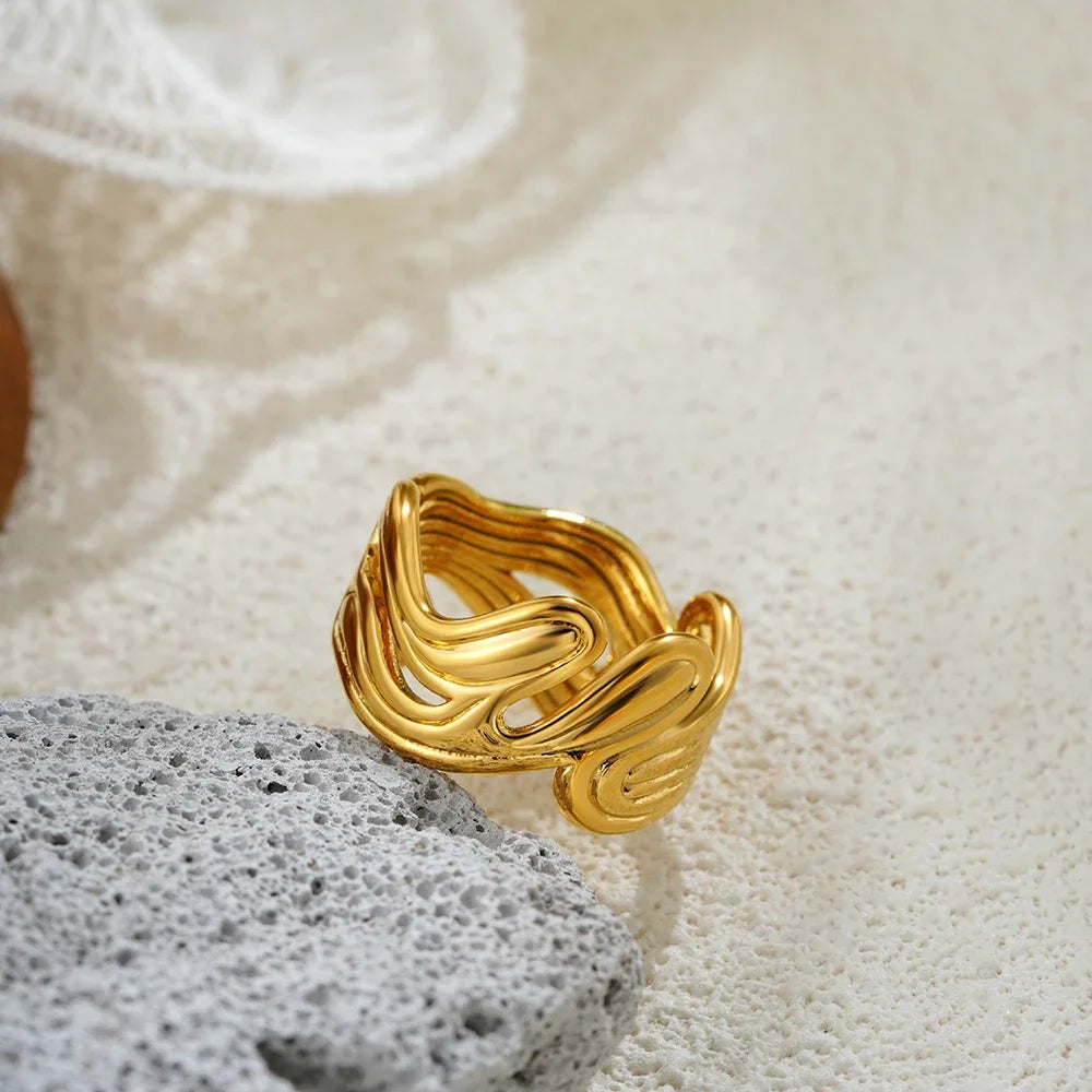 18k Gold Plated Stainless Steel Geometric Irregular Ring for Women Statement Knuckle Ring