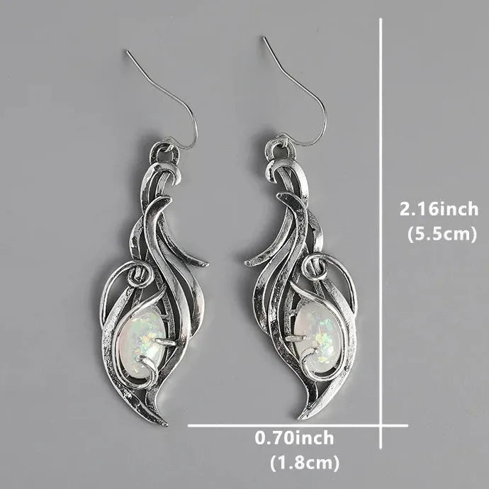 Oval Fire Opal Drop Earrings for Women Bohemian Silver Zinc Alloy Jewelry Gift
