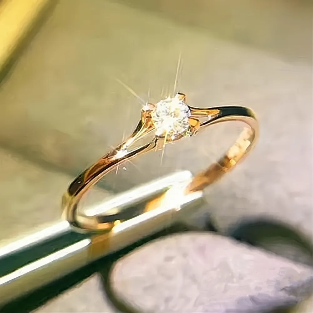 Minimalist Women's Wedding Ring 4MM Cubic Zirconia Brass Engagement Band Jewelry