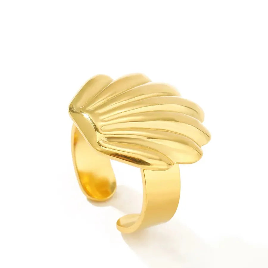 Vintage Stainless Steel Ocean Starfish Scallop Open Ring for Women Men Jewelry