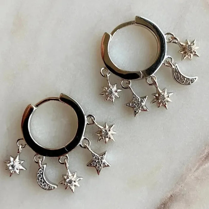 Korean Style Zinc Alloy Stars Moon Tassel Geometric Drop Earrings for Women