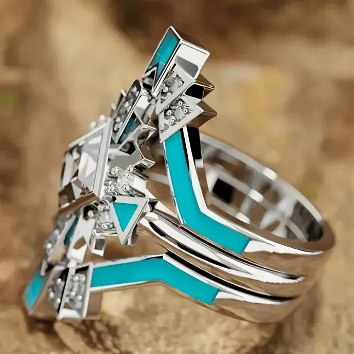 Luxury Bohemian Women's 3-Piece Blue Epoxy Resin Ring Zinc Alloy Jewelry