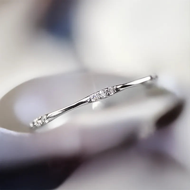 Minimalist Wedding Rings for Women Thin Band Cubic Zirconia Brass Stylish Party Jewelry