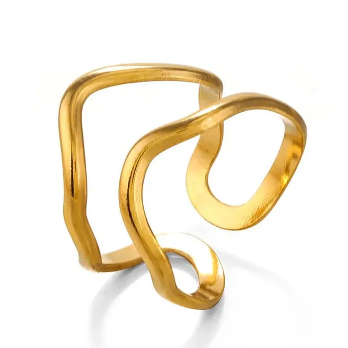 Stainless Steel Gold Irregular Geometric Wide Ring for Women Gift Jewelry Trendy