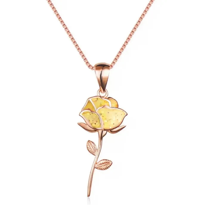 Yellow Rose Flower Pendant Necklace for Women Copper Alloy Rose Gold Jewelry Wedding Engagement Party
