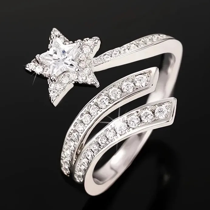 Delicate Silver Star Opening Rings for Women Party Jewelry