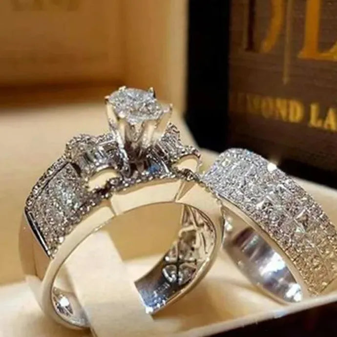 Classic Women's Engagement Ring Zinc Alloy Cubic Zirconia Crystal Proposal Jewelry Gift