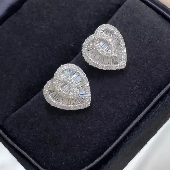 Sweet Lady Heart Stud Earrings with Cubic Zirconia Bridal Wedding Engagement Jewelry