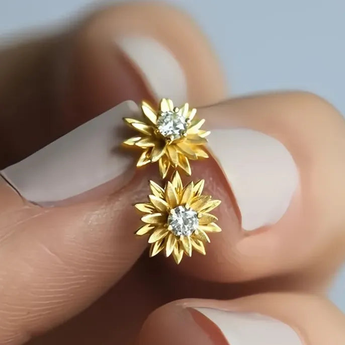 Dainty Flower Cubic Zirconia Stud Earrings White Gold Color Copper Alloy Jewelry for Women Girls Gift