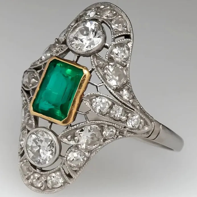 Elegant Two Tone Green CZ Cubic Zirconia Brass Women's Geometric Wedding Band